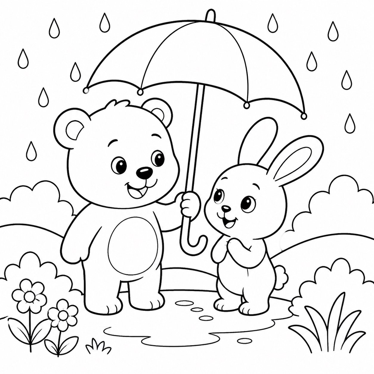 小熊替伙伴撑伞