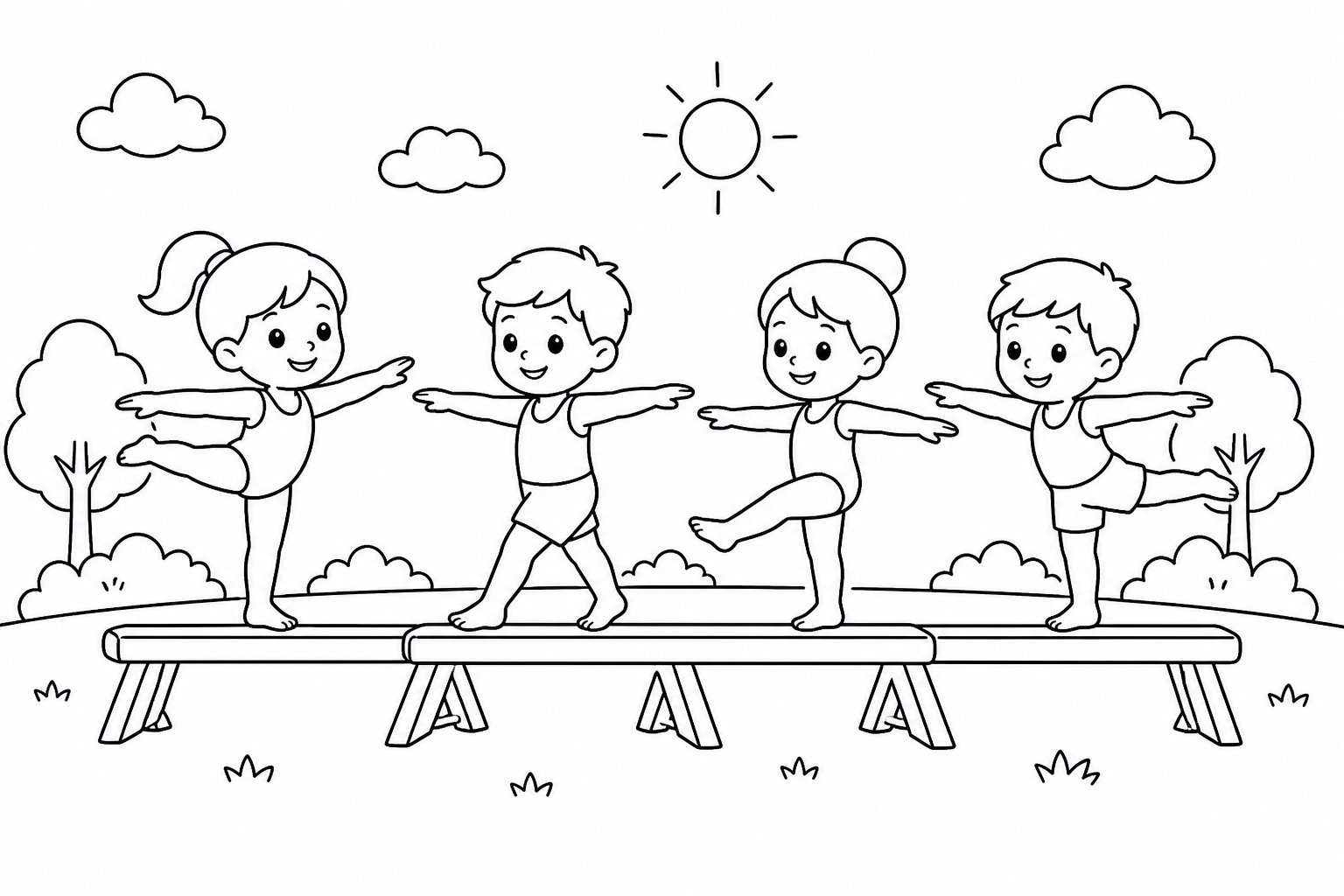 Equipe de ginástica treinando equilíbrio