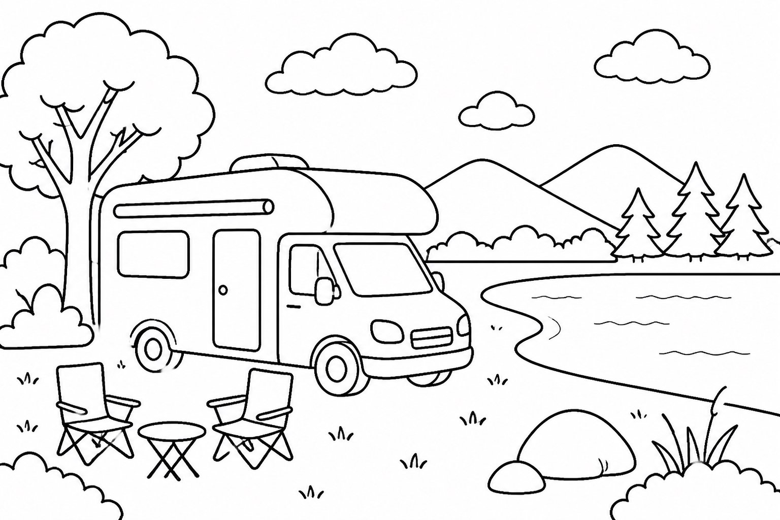 Le camping-car se gare au bord du lac