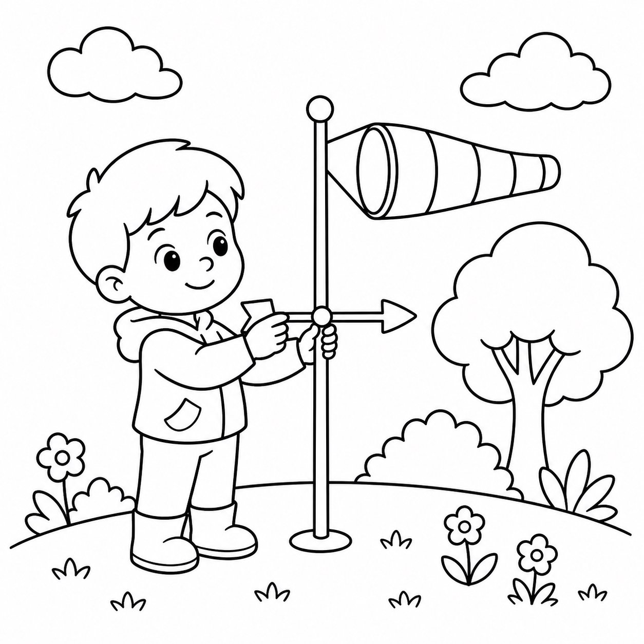 Niños midiendo la dirección del viento