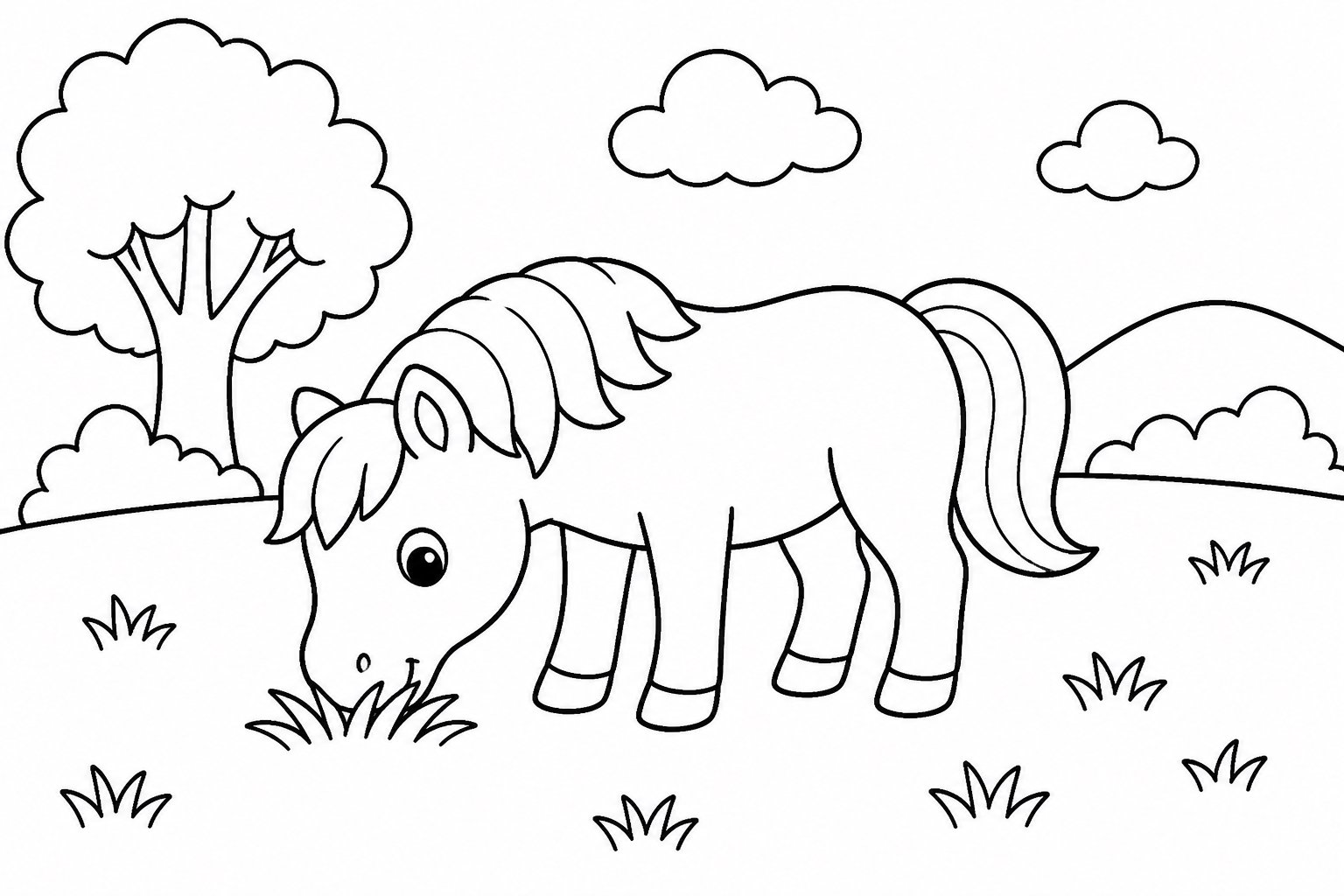 Petit cheval broutant dans l’herbe
