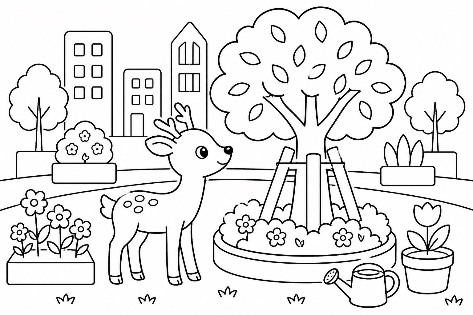 غزال صغير يراقب أشجار المدينة