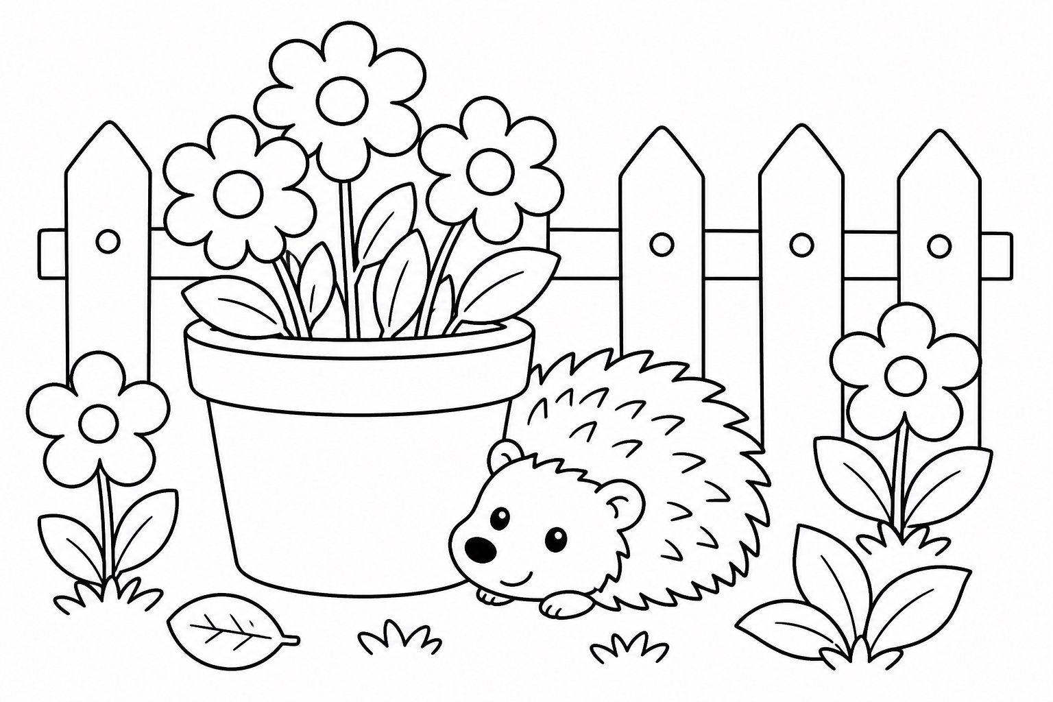 Kleiner Igel versteckt sich neben einem Blumentopf