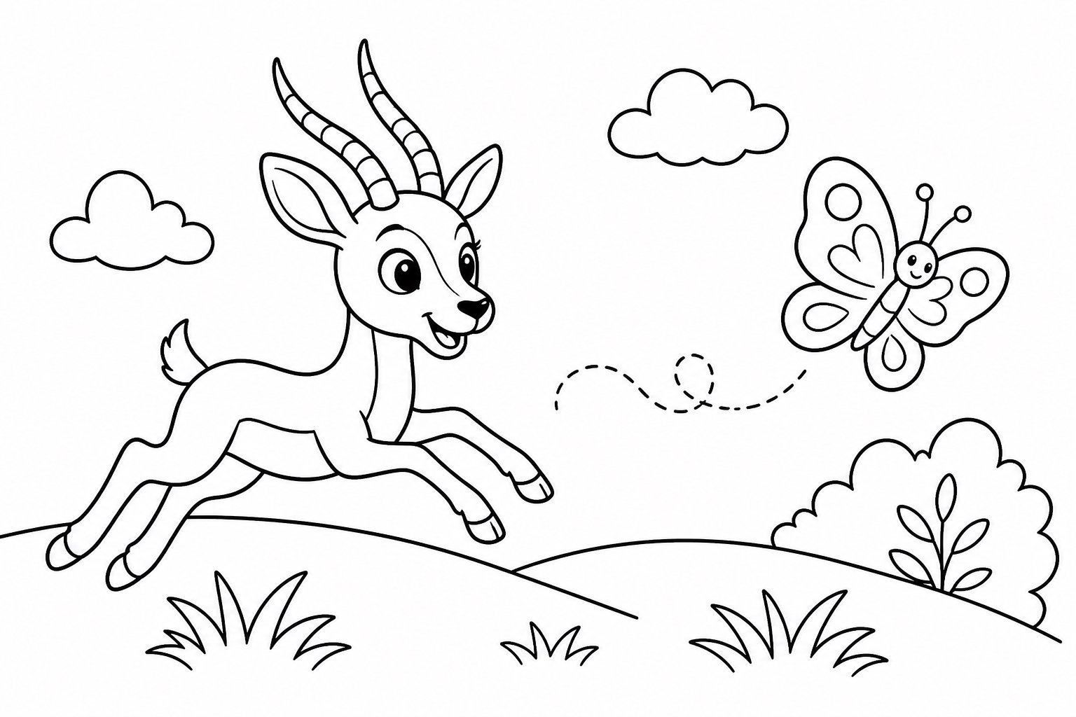 Antilope jagt einen Schmetterling