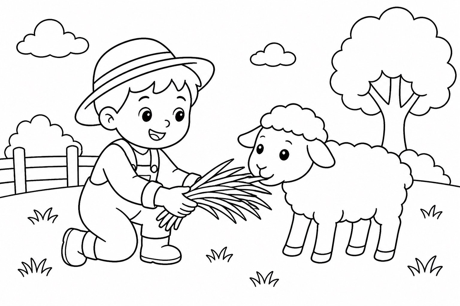 Kinder bereiten frisches Gras für ein Lamm vor