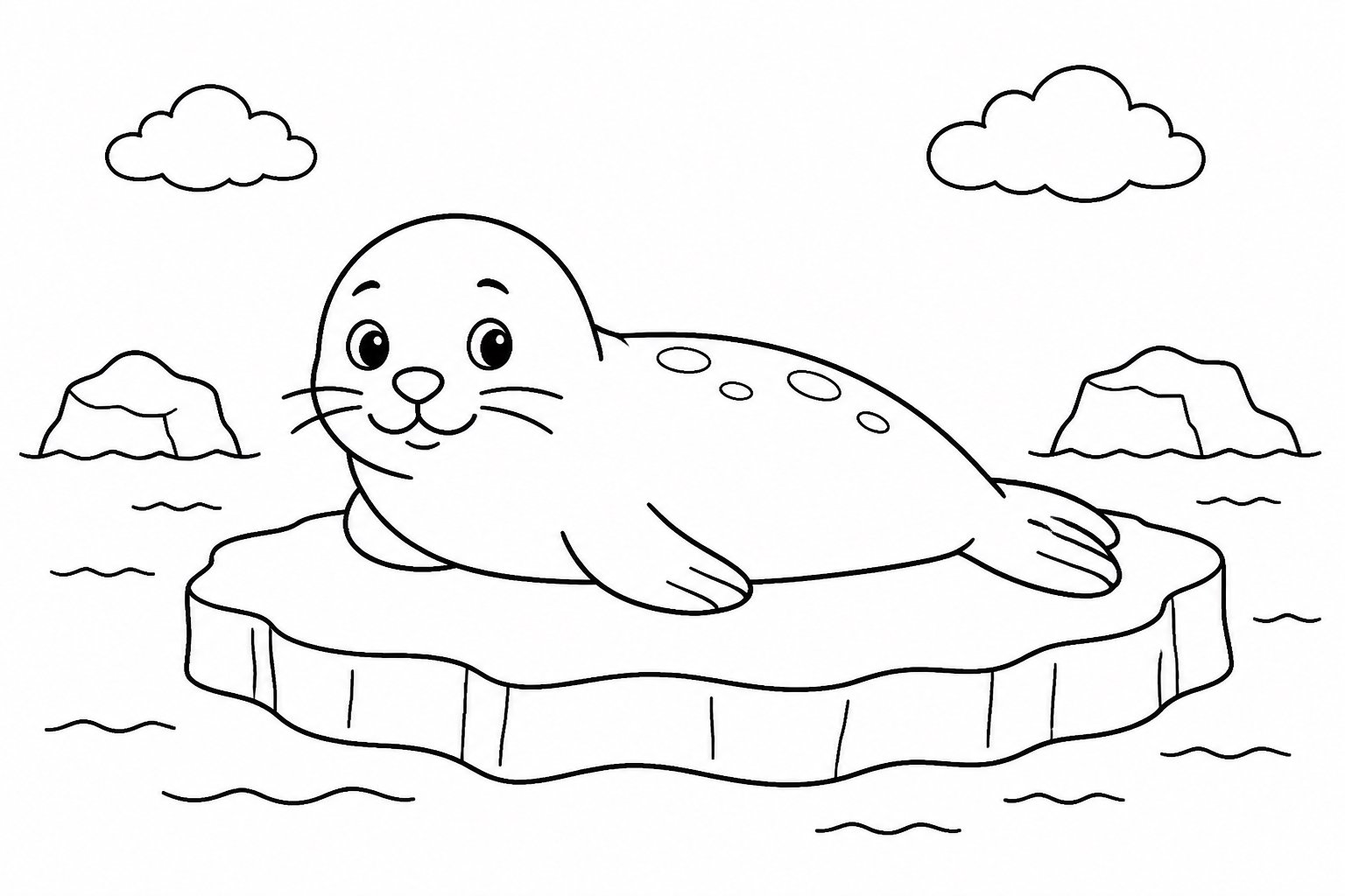 Foca deitada sobre um bloco de gelo flutuante