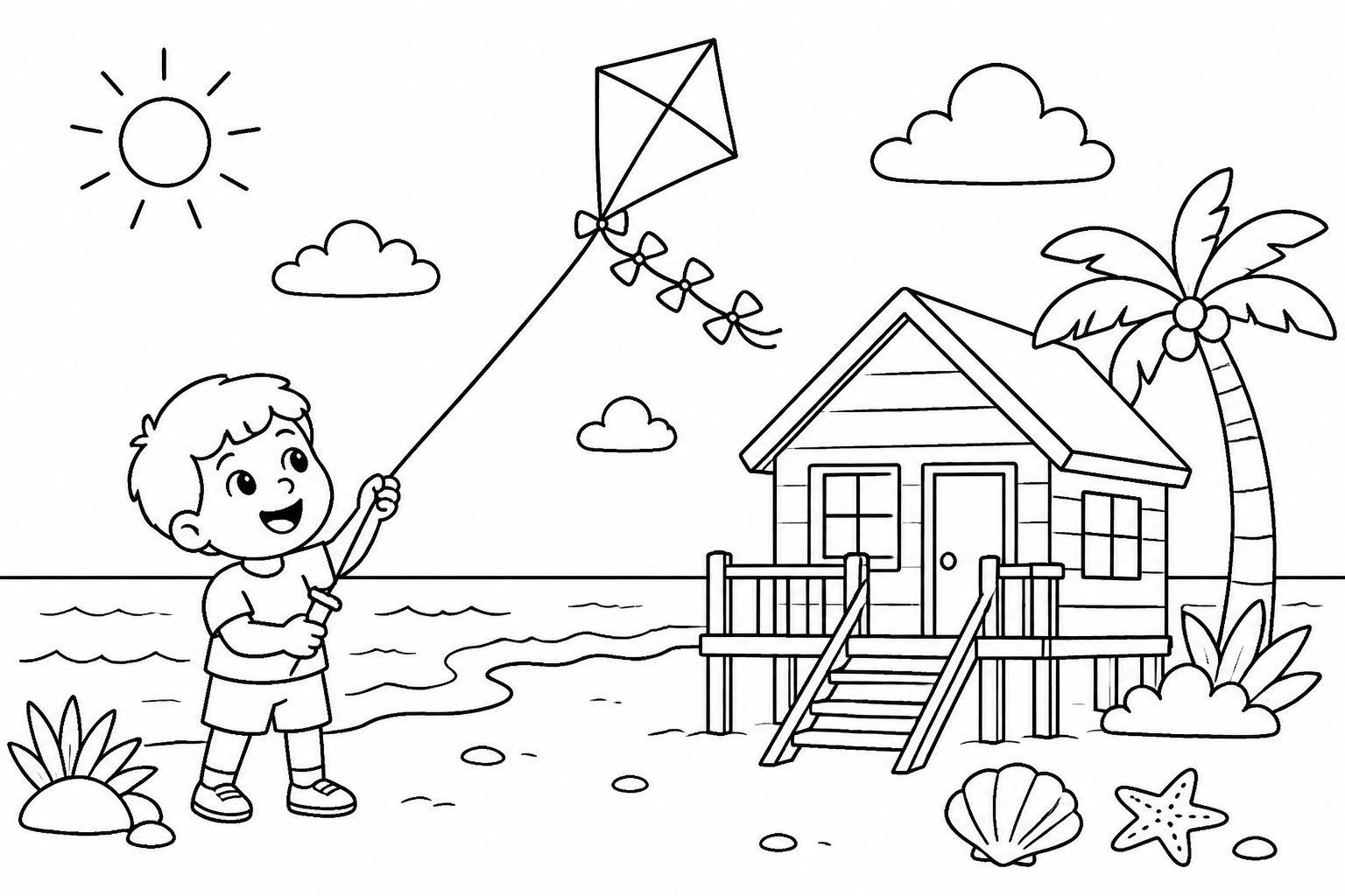 海辺の小屋のそばの凧