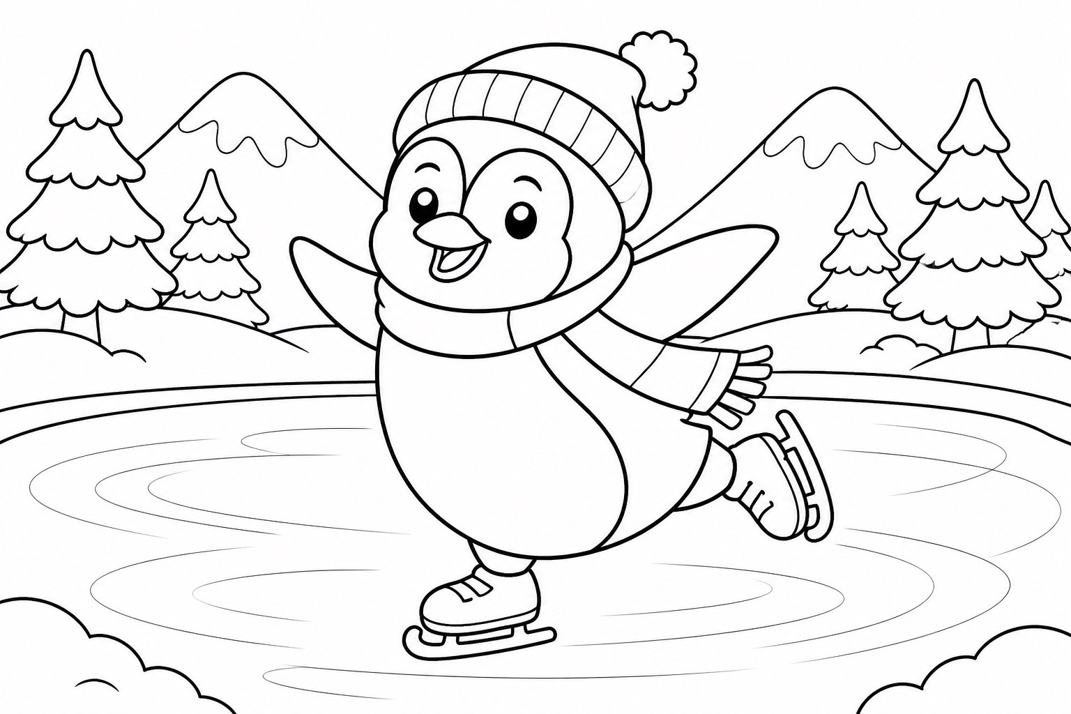Der Pinguin läuft Schlittschuh