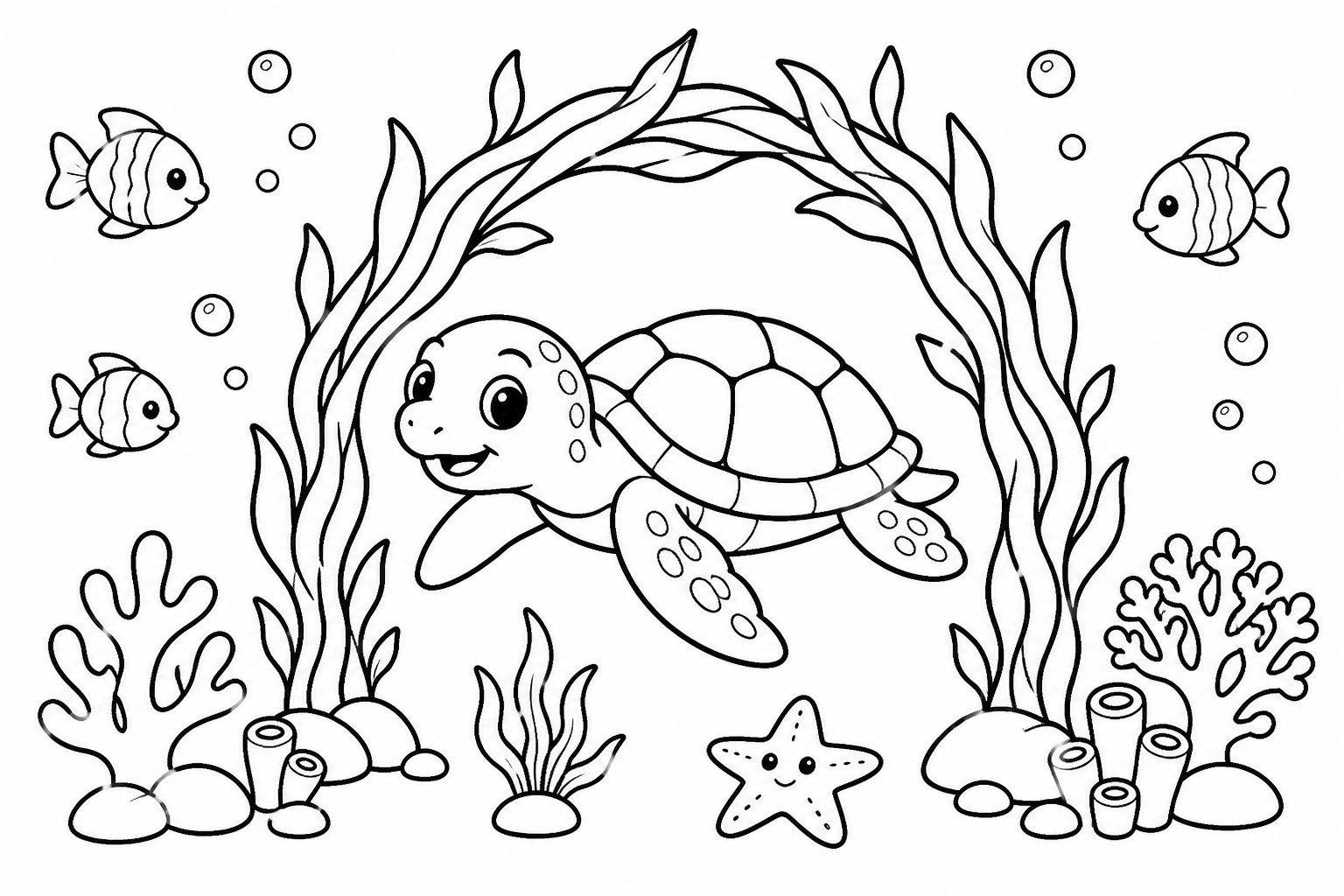 Tortue marine traversant un pont d’herbes marines