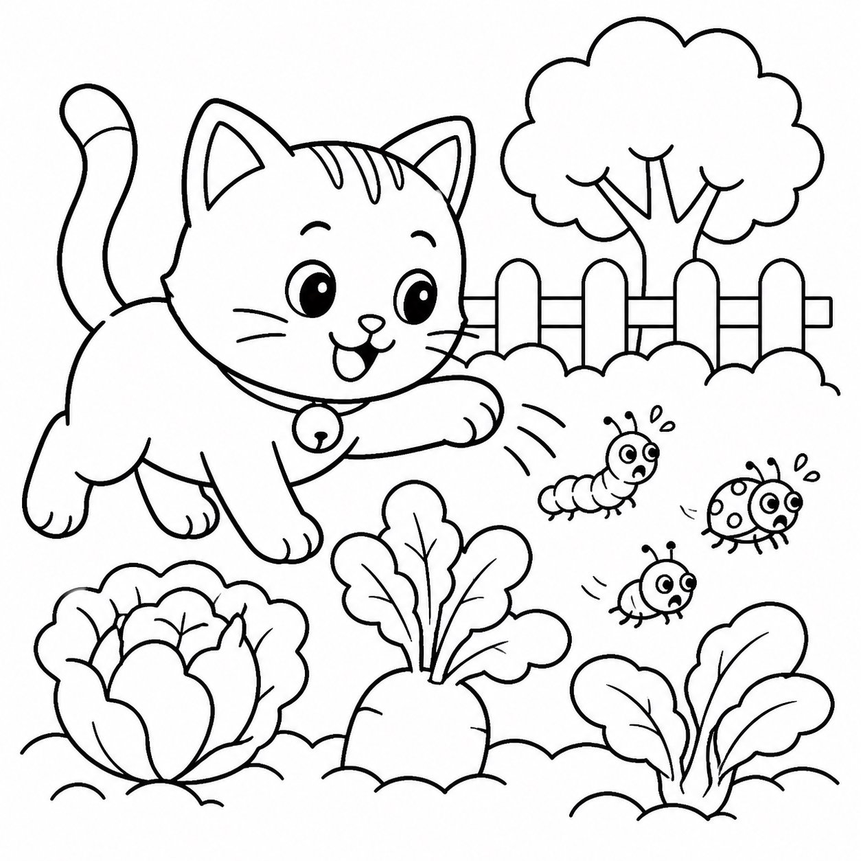 菜園の虫を追い払う子猫