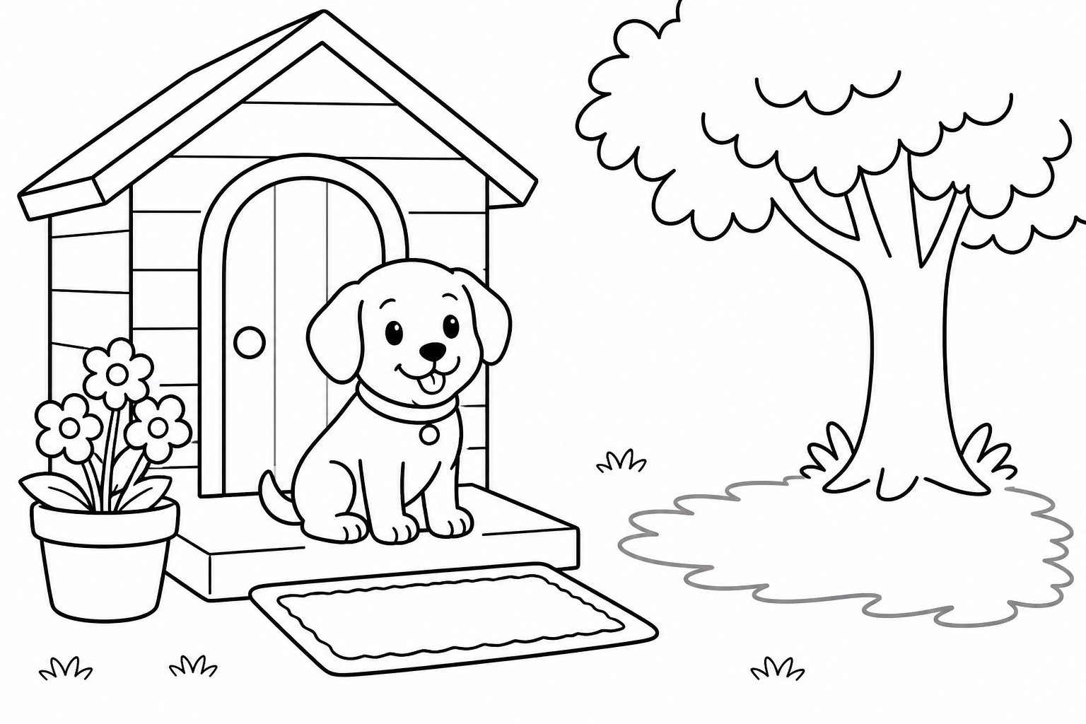 子犬が入口で日向ぼっこをする