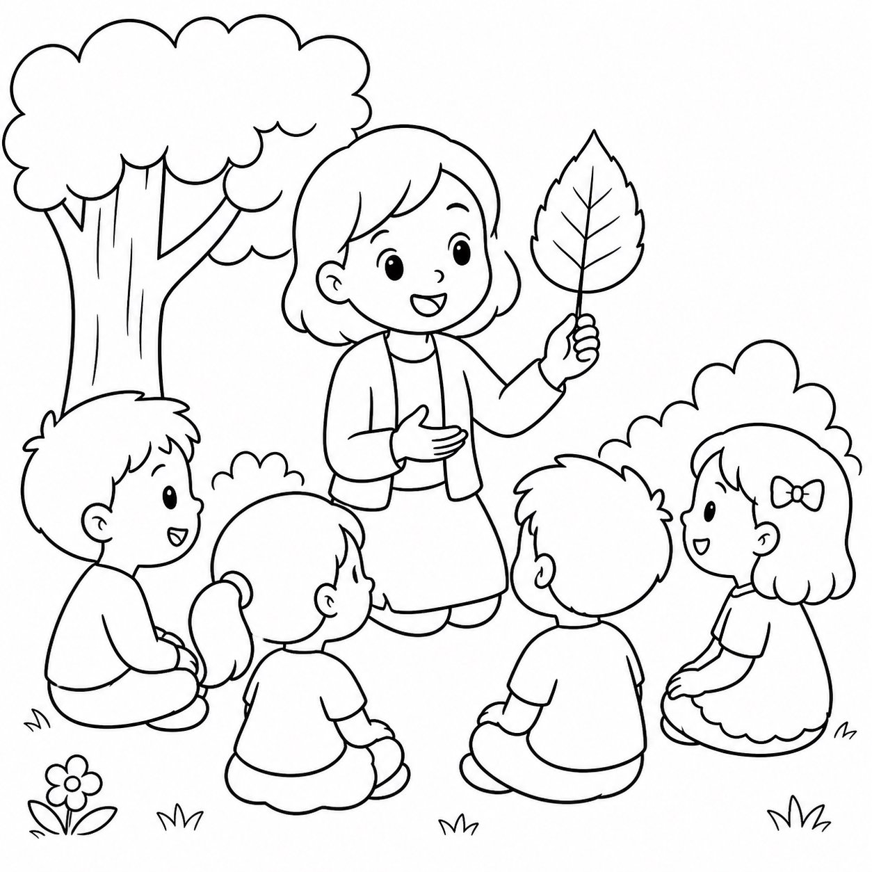 Professeur montrant des feuilles