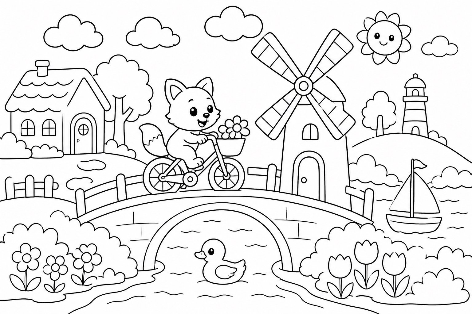 Le vélo traverse le pont du moulin à vent