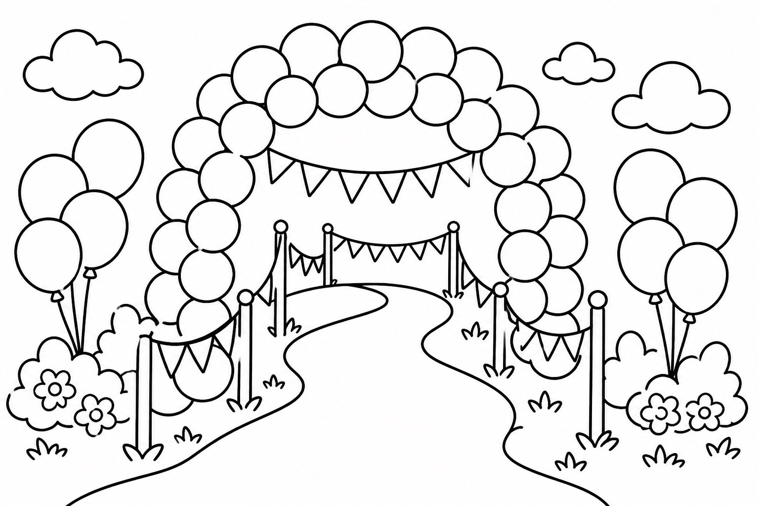 Camino con banderas en la celebración de globos