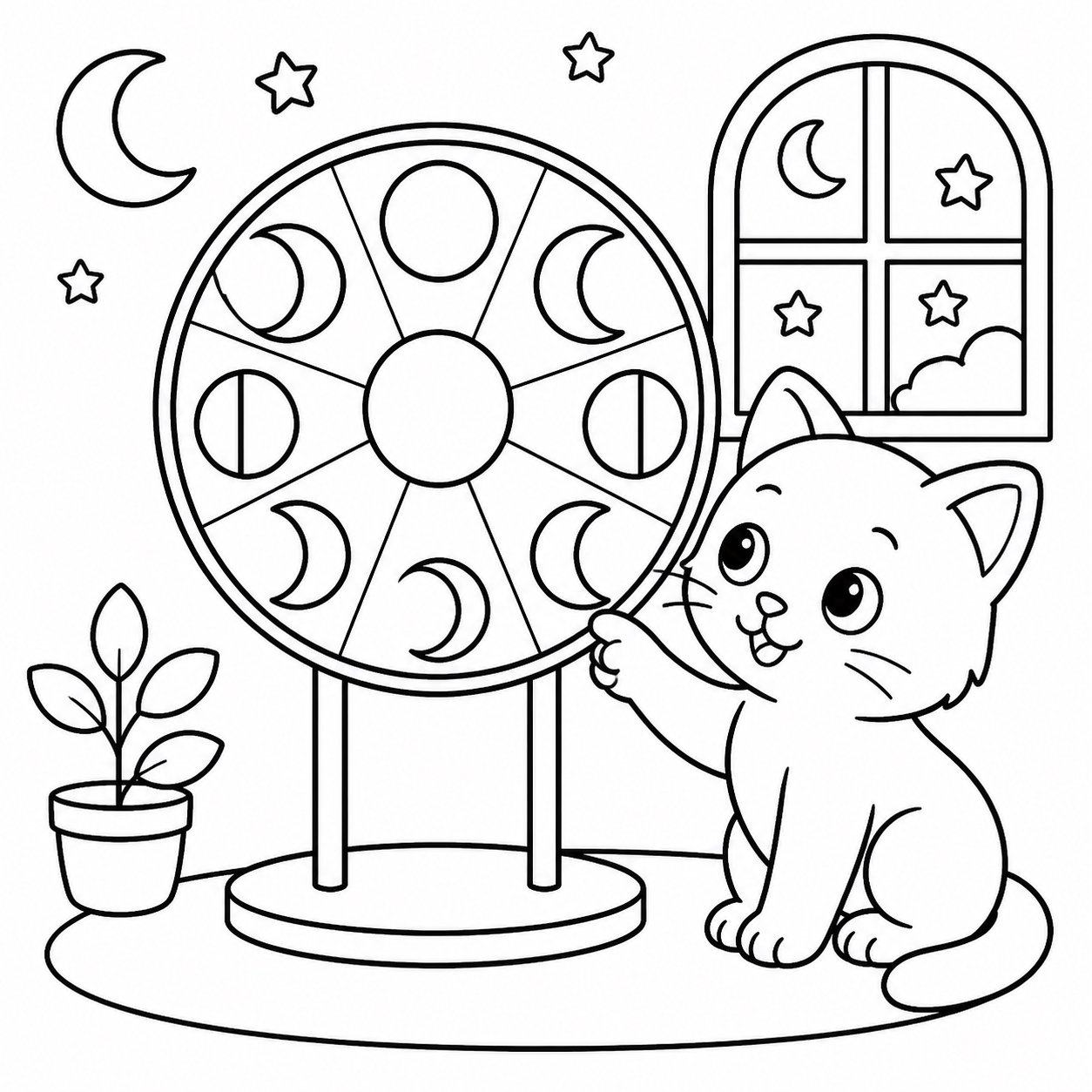 Gatito mirando un calendario de fases lunares