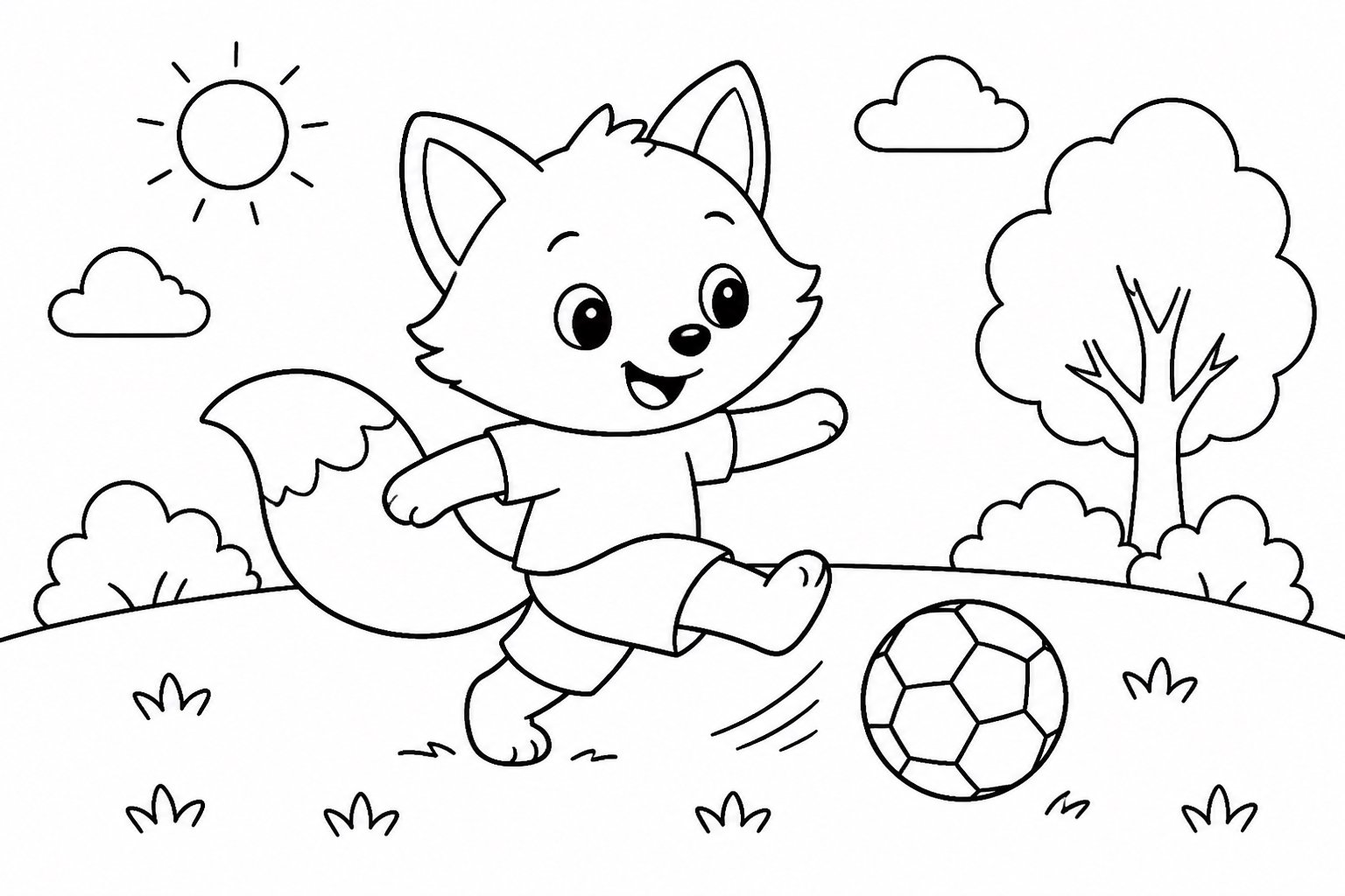 El zorrito juega con una pelota en el prado