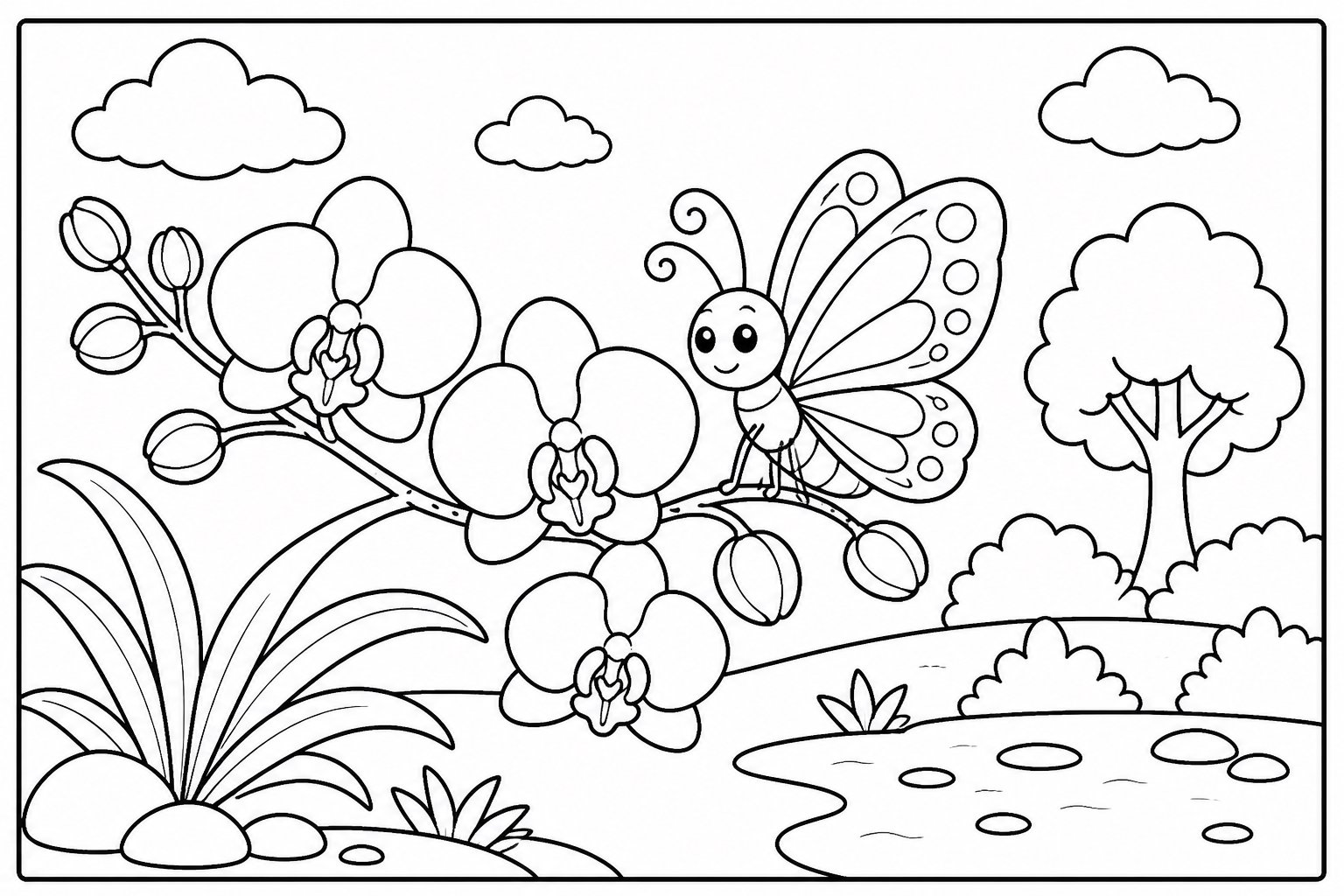 Papillon sur une branche d’orchidée
