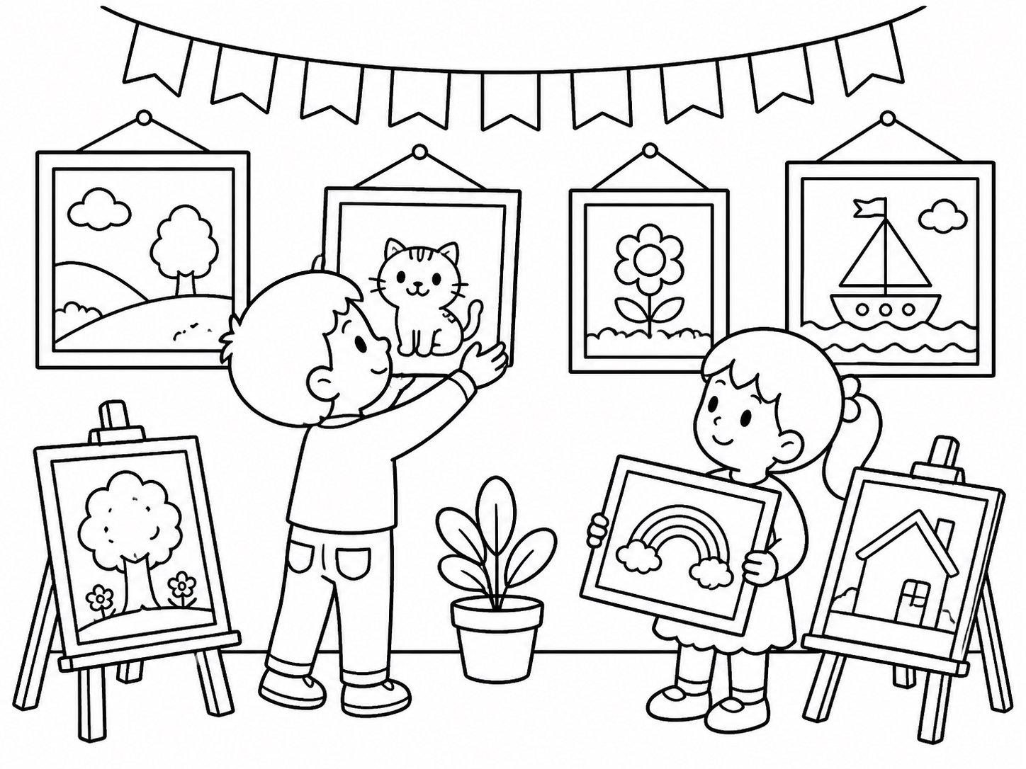 絵画展の展示準備