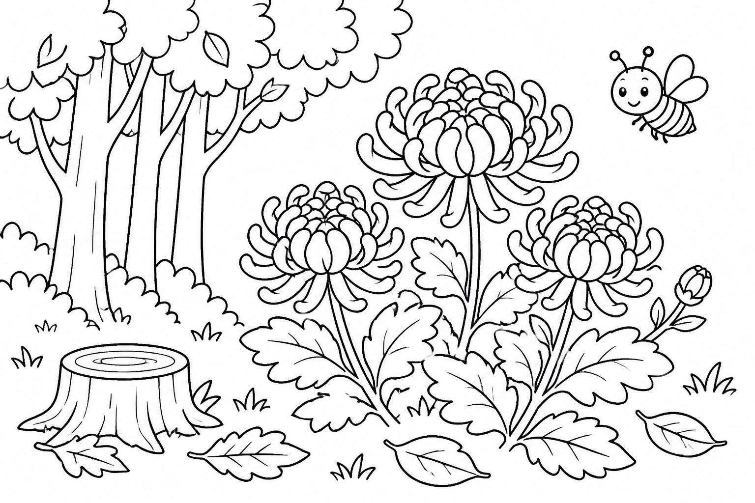 林の端で咲く秋菊