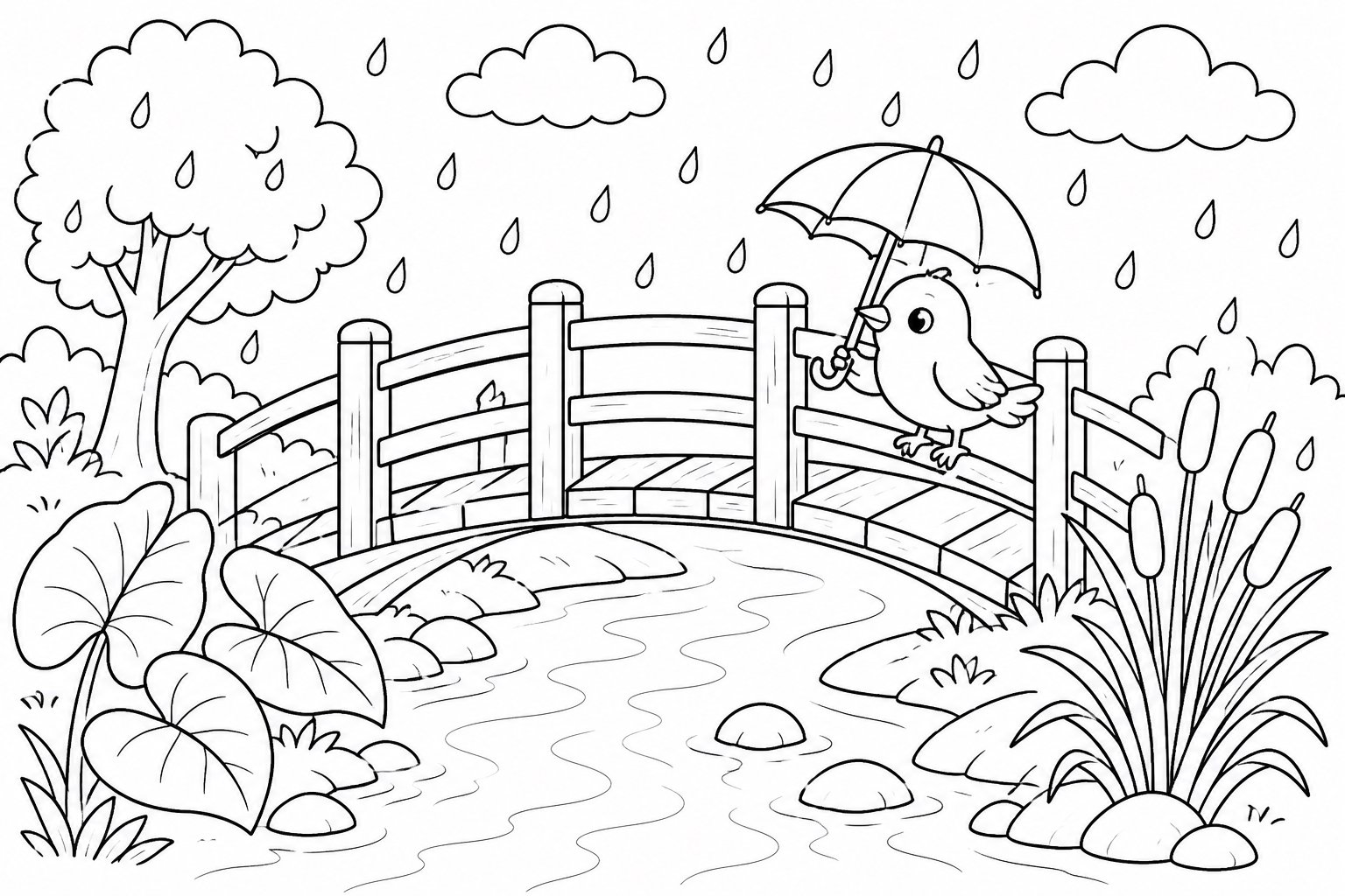 Pont en bois sous la pluie