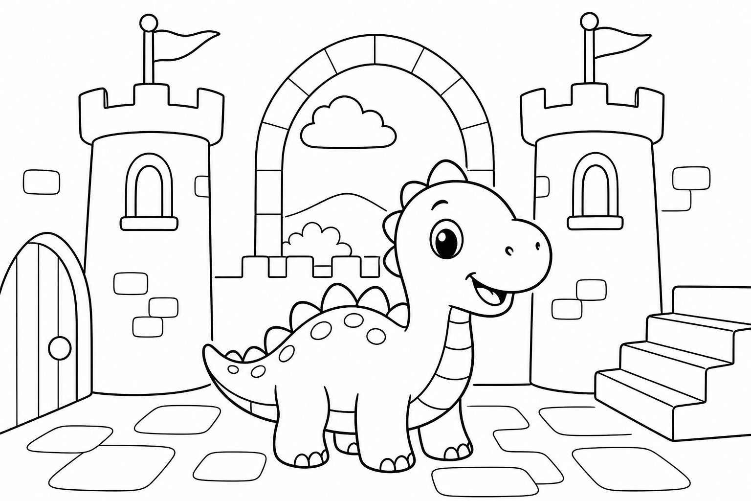 Pequeño dinosaurio en el castillo de dinosaurios