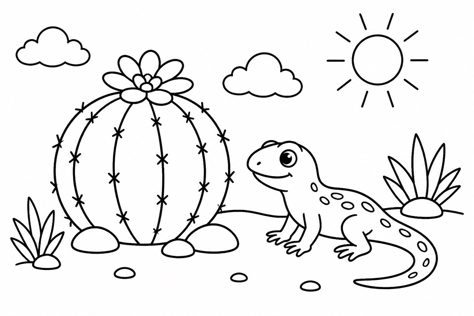 Le petit lézard près d’un cactus rond