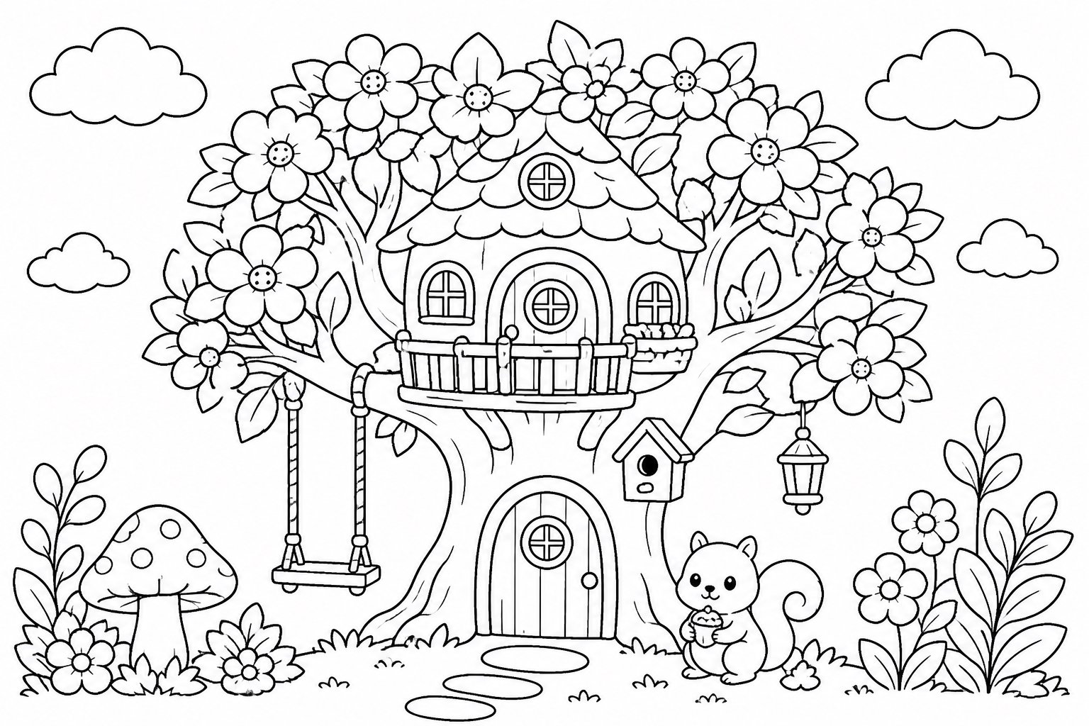 Casa del árbol en flor