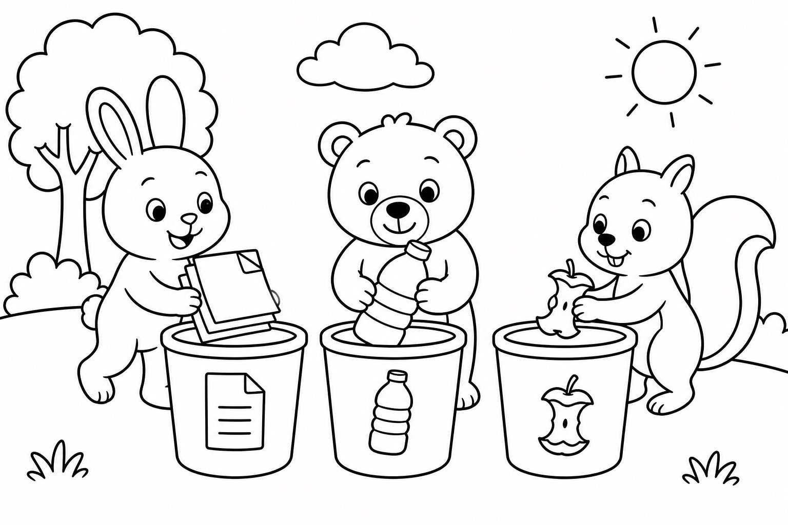 Amis animaux triant les matières recyclables