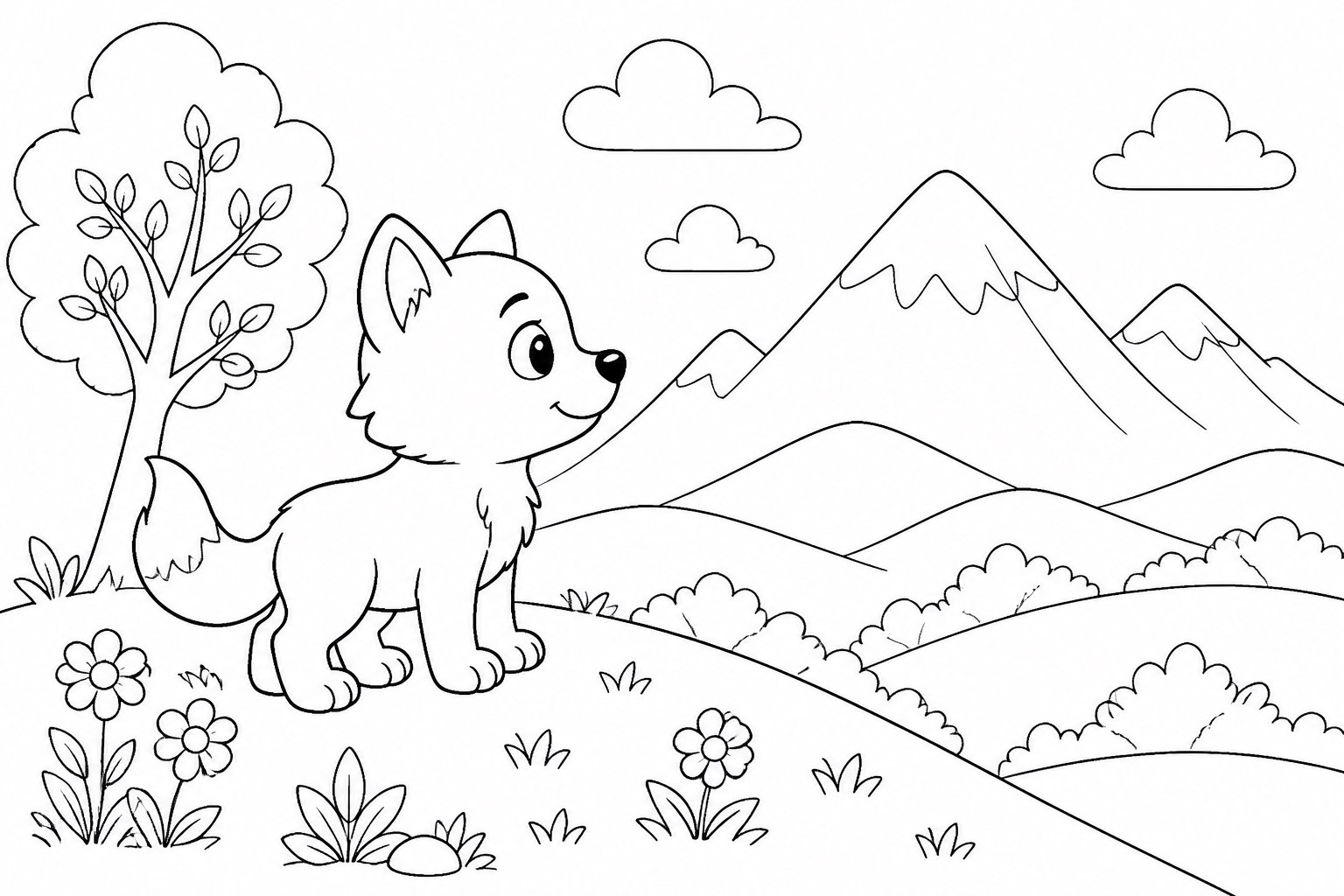 遠い山を見つめるオオカミの子