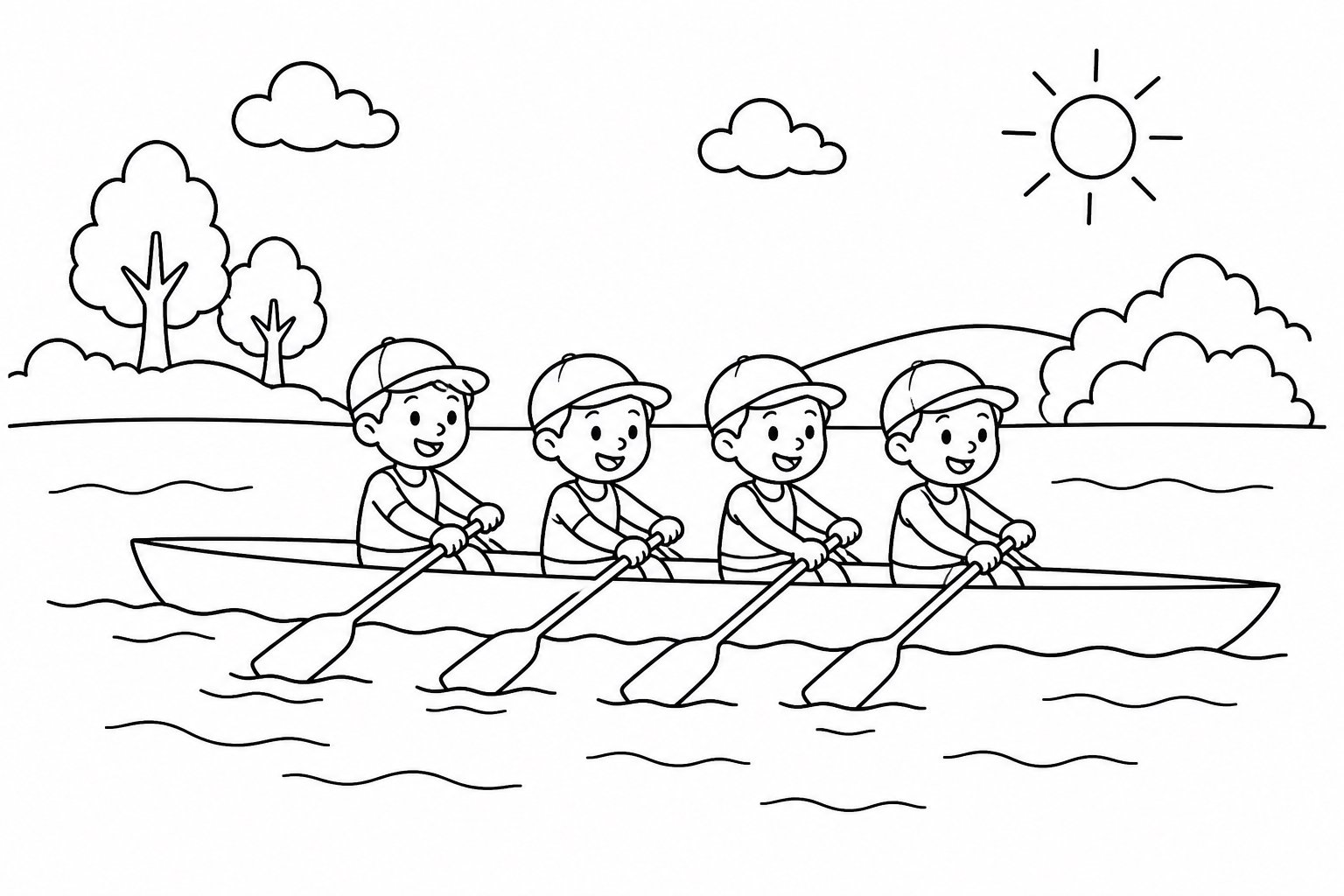 Equipo de remo cruzando el lago