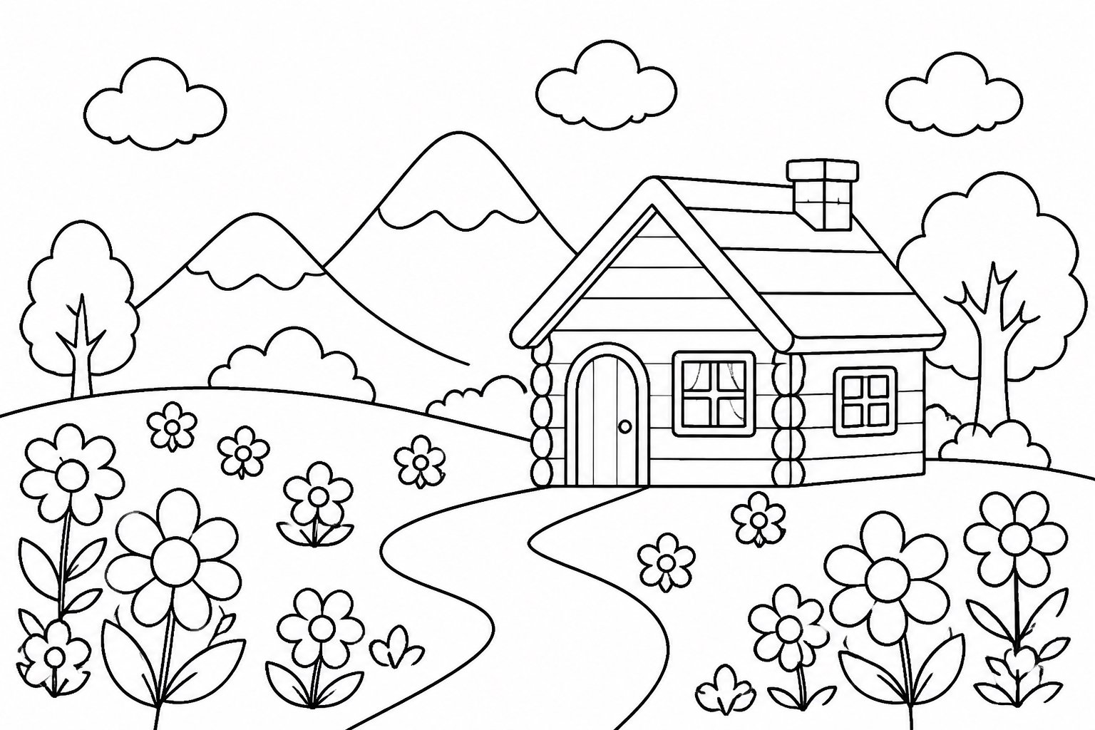 Kleine Hütte im Blumenfeld