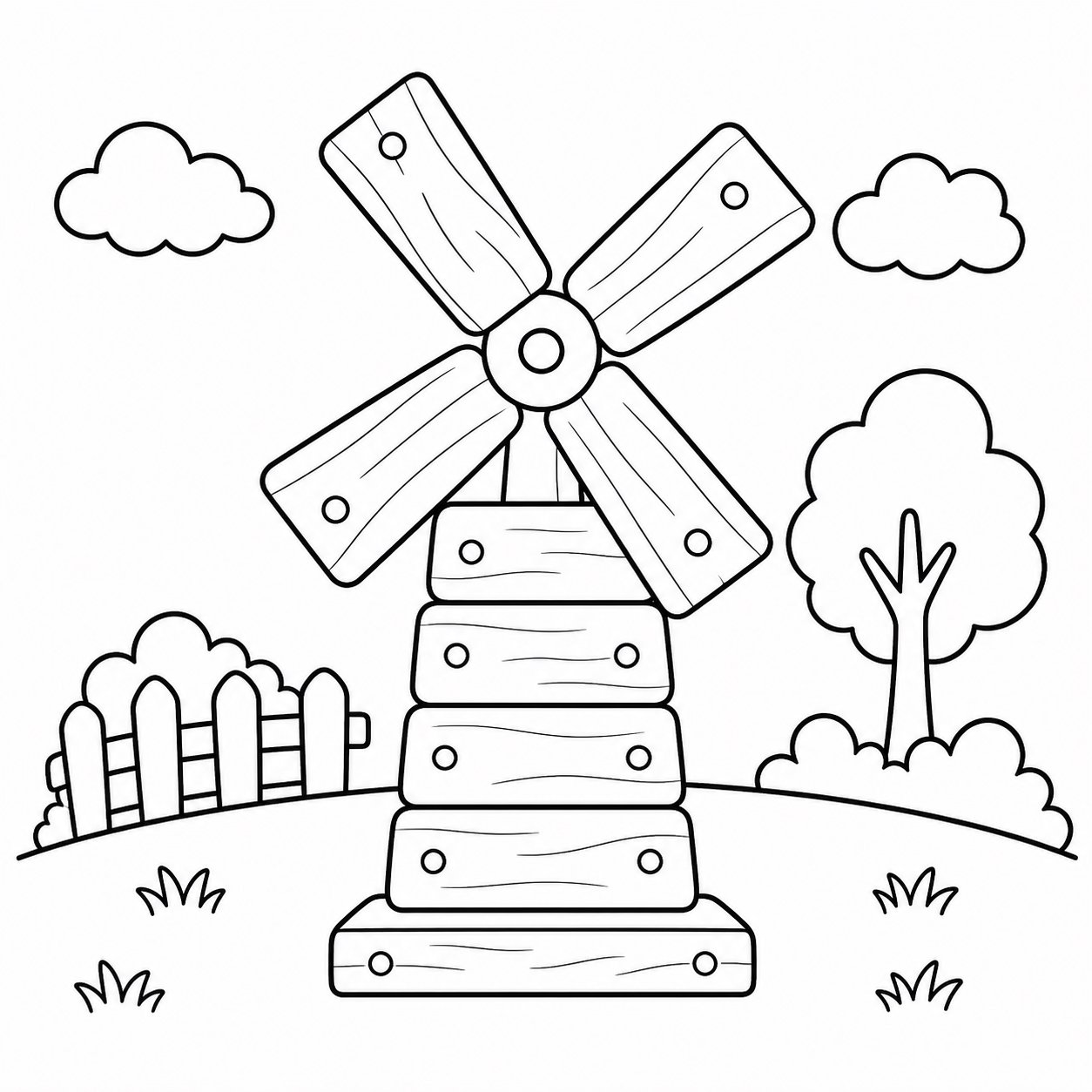 Molino de viento hecho con piezas de madera
