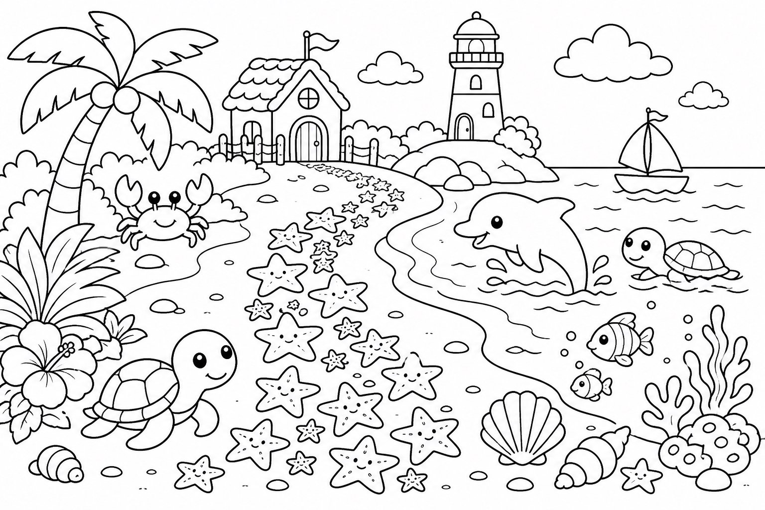 Sentier de sable fait d’étoiles de mer