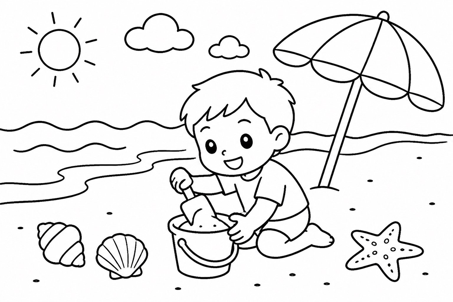 Enfant jouant avec un seau de plage