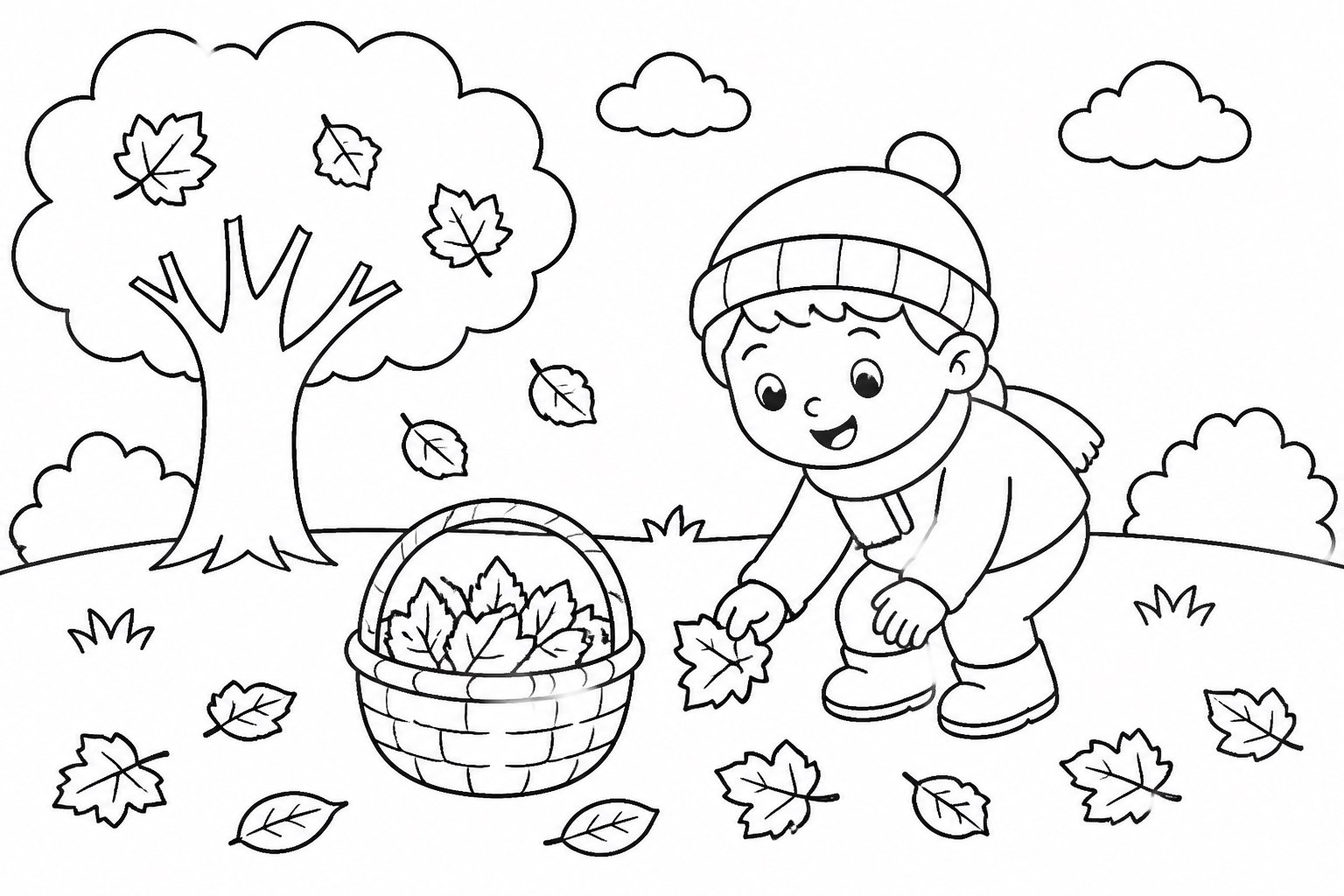 Enfants ramassant les feuilles mortes