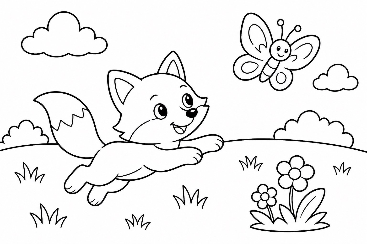 Petit renard poursuivant un papillon