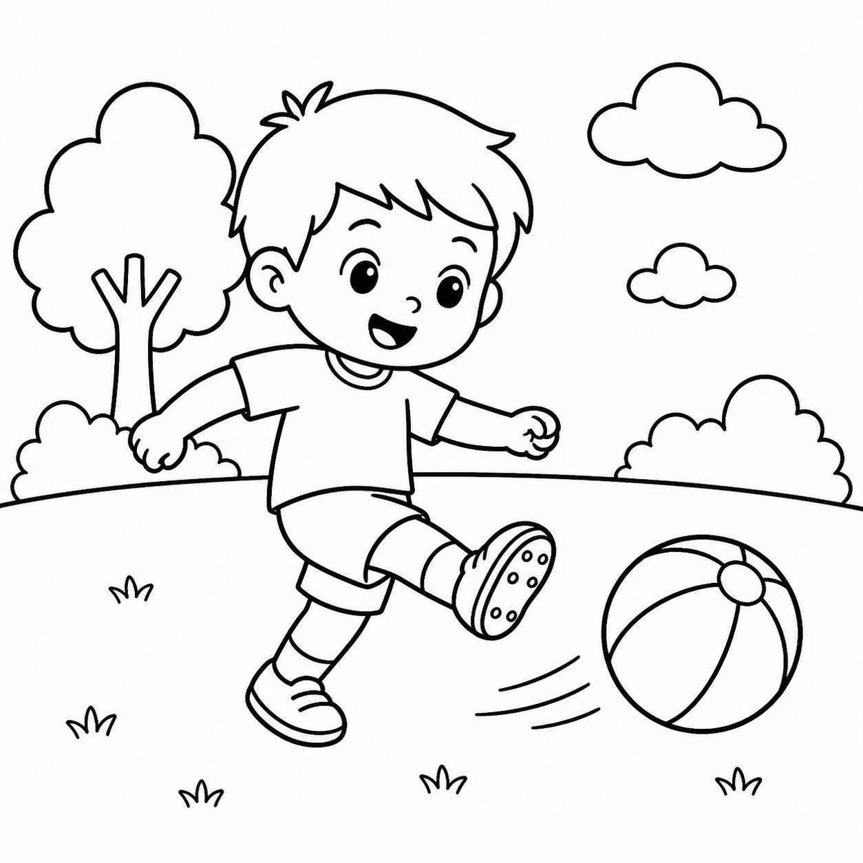 Niños pateando pelotas de colores