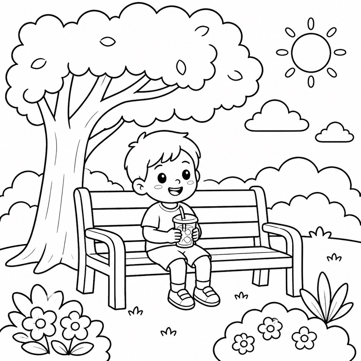 Sommerbank im Baumschatten