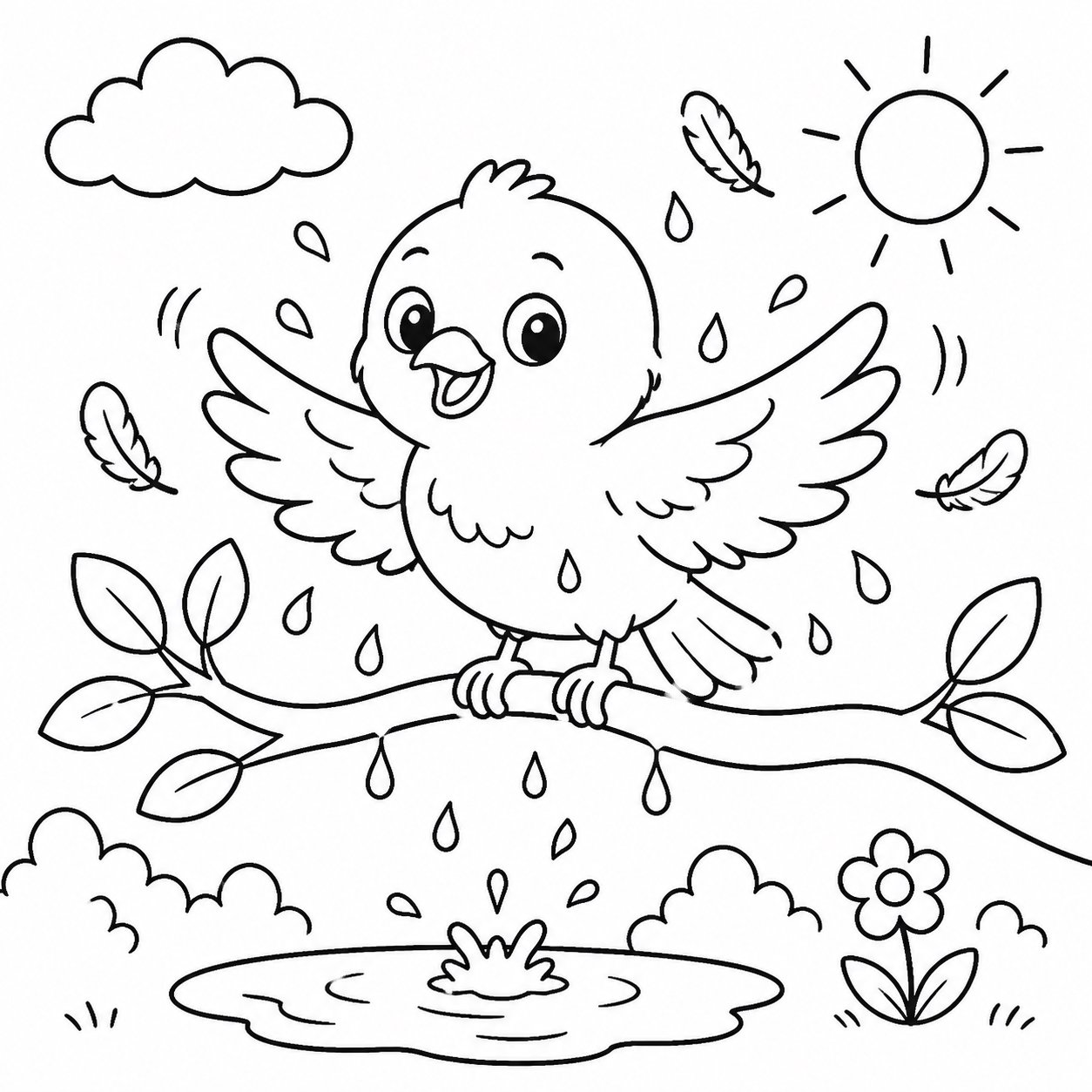 Petit oiseau secouant les gouttes de pluie de ses plumes