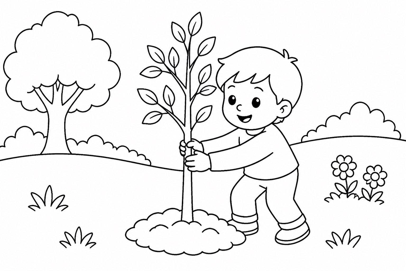 Enfants redressant un jeune arbre