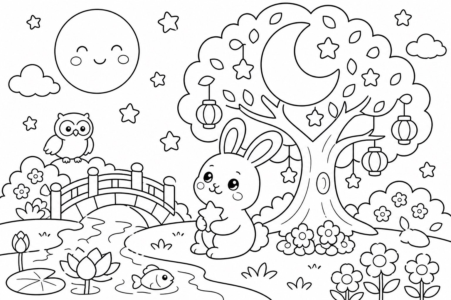 Le lapin lunaire garde l’arbre au clair de lune