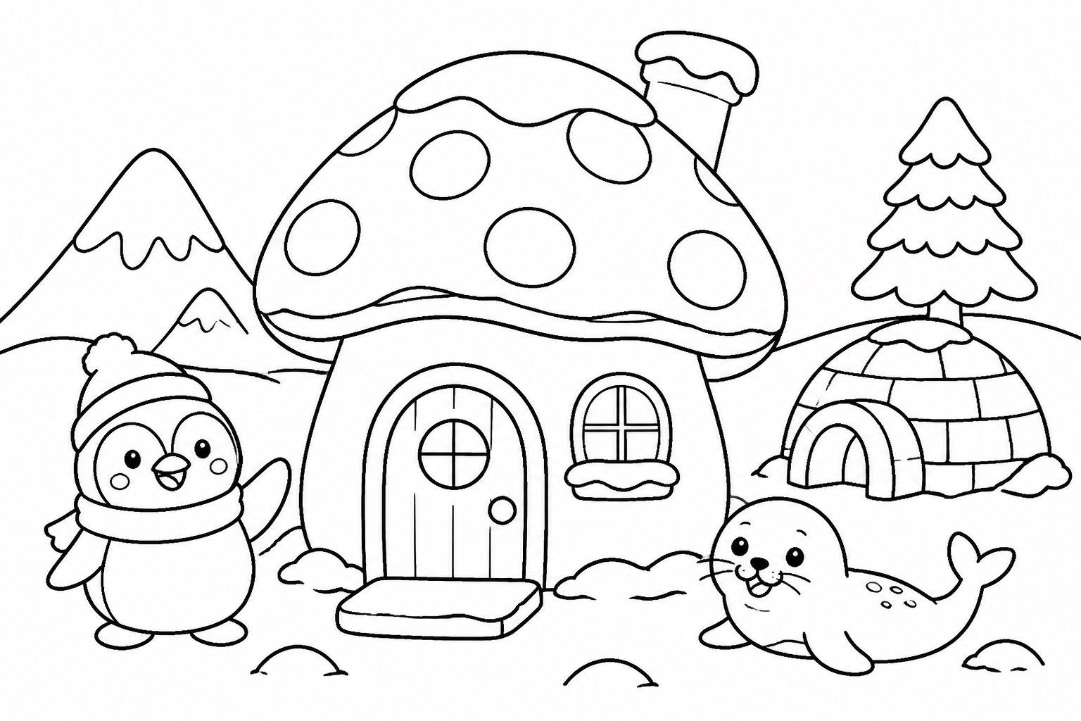 Casinha de cogumelo na neve