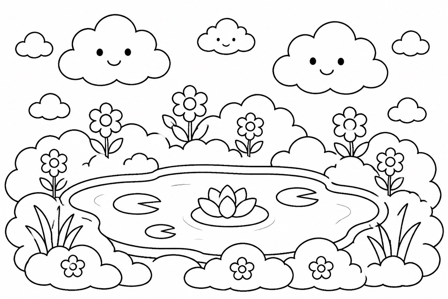 El pequeño estanque del jardín de nubes