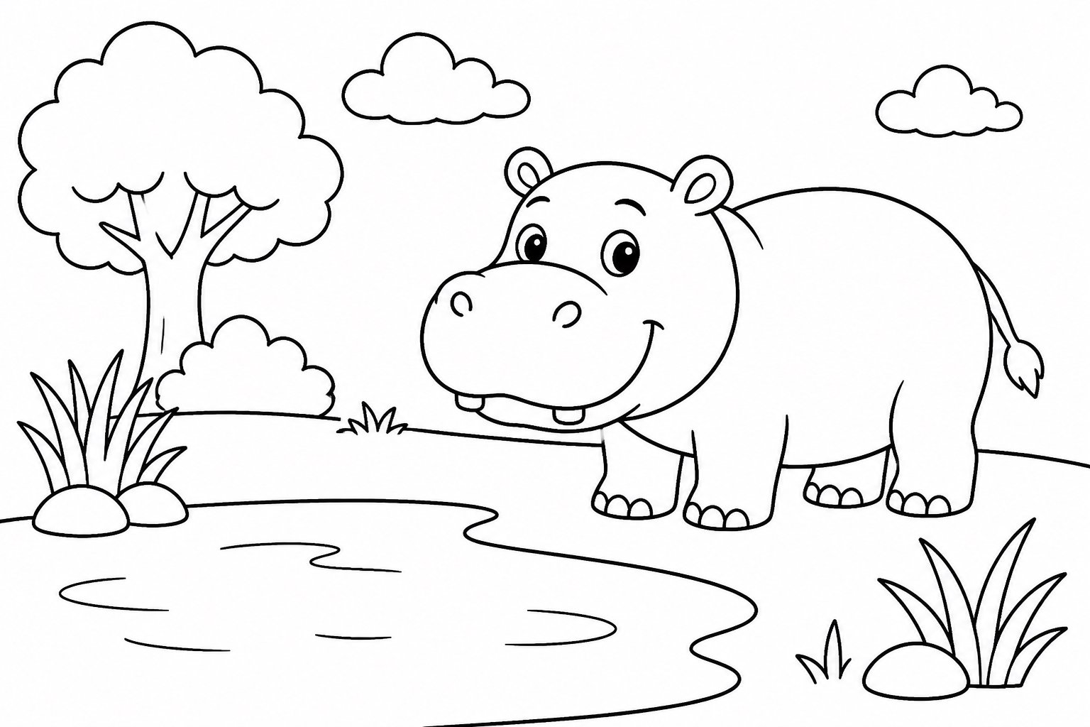 Hippopotame près d’un étang