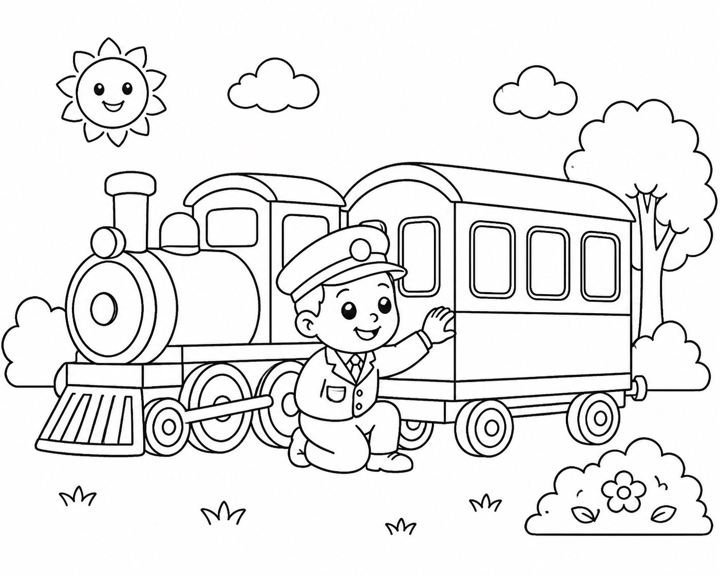 Pequeño conductor revisando el vagón