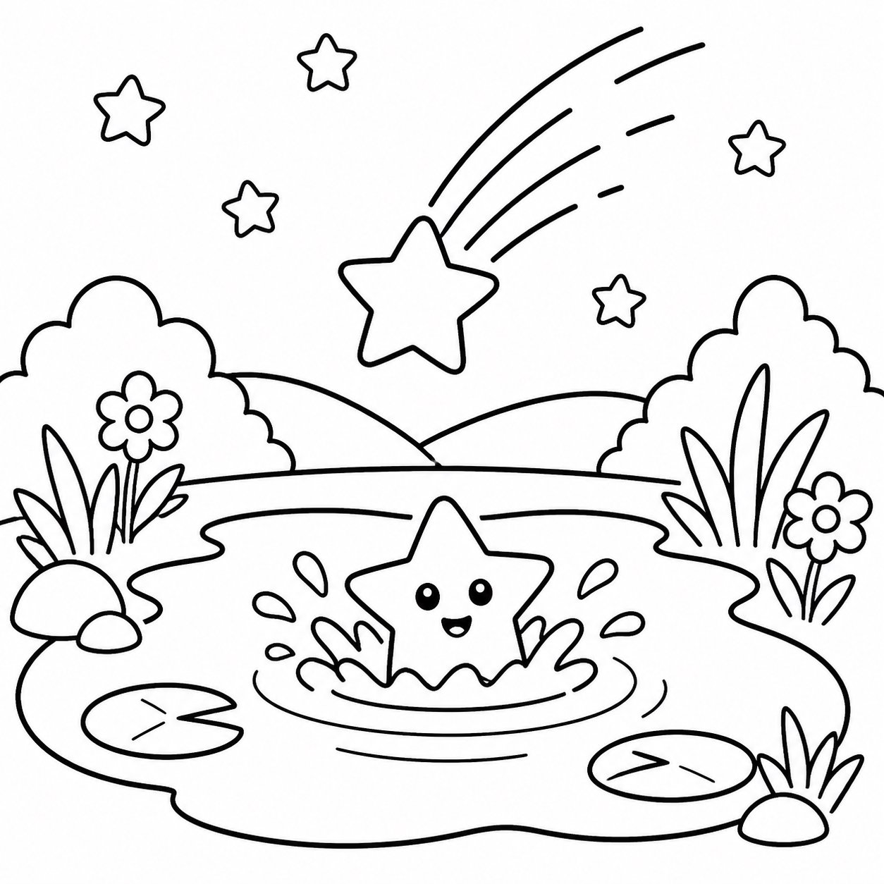 Estrellas cayendo en el estanque