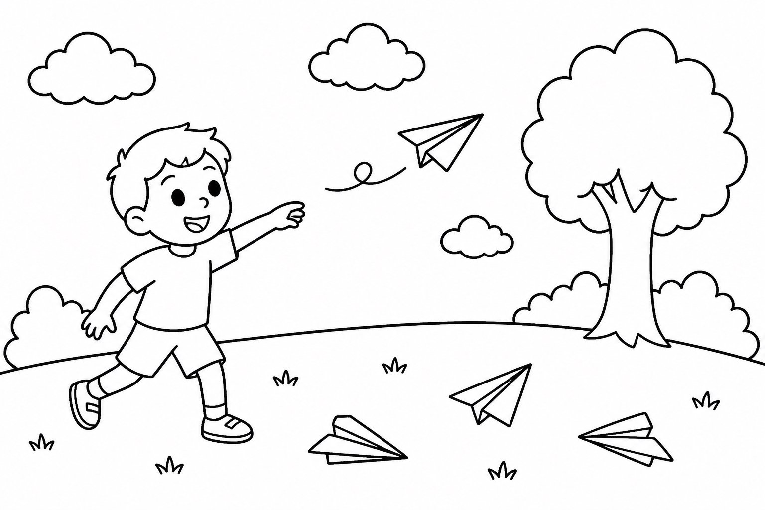 Enfant jouant avec un avion en papier