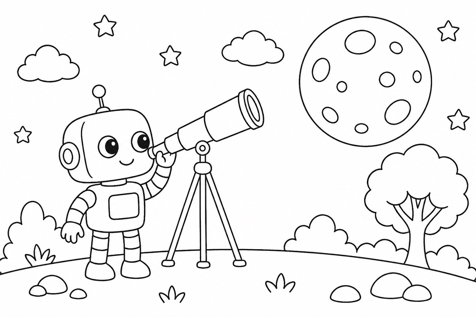 Pequeño robot observando la luna