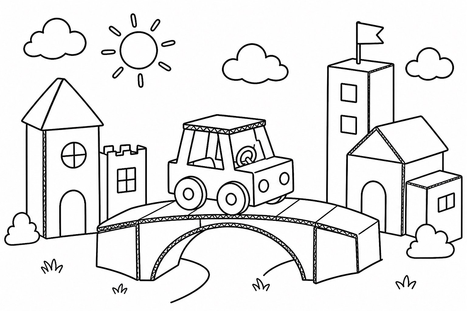 Petite voiture sur un pont en carton
