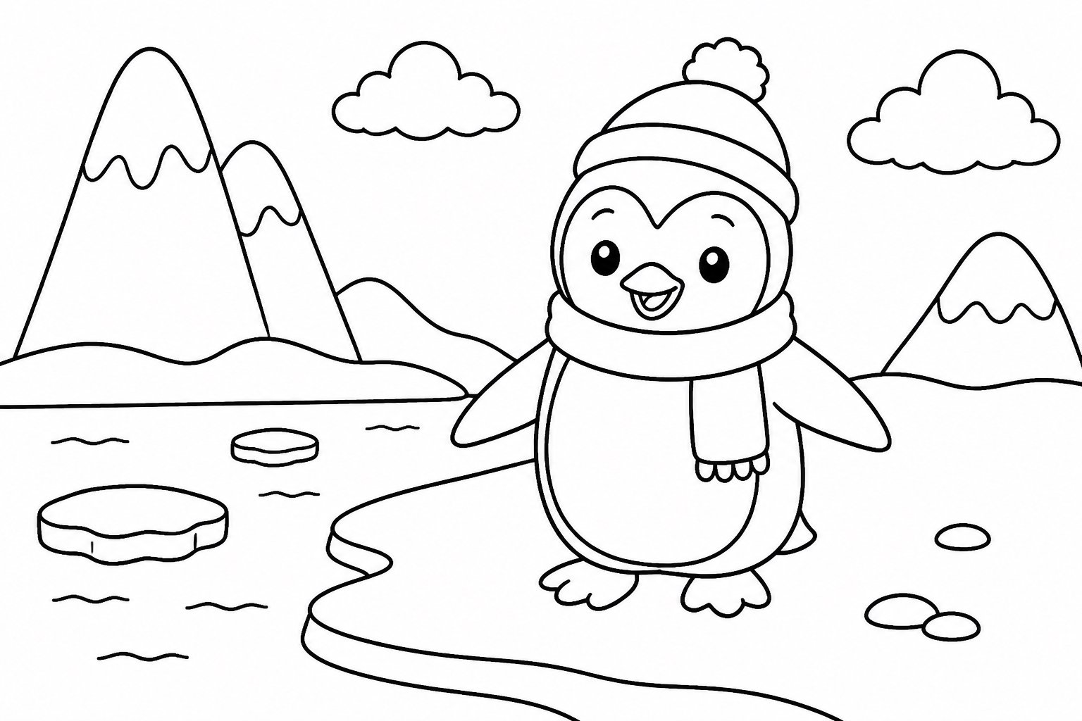 凍った湖のそばのペンギン
